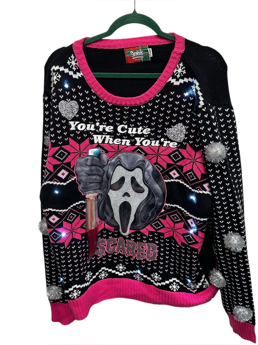 Ghost Face You’re Cute When You’re Scared Christmas Sweater light up XL